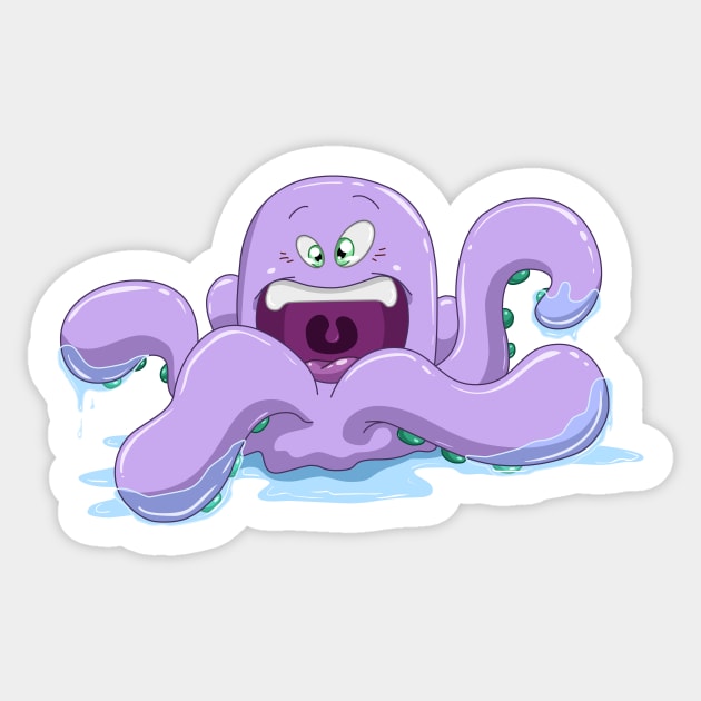 Purple Octopus With Water Sticker by LironPeer